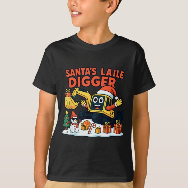Christmas Excavator Santa Digger Funny Holiday  T-Shirt (Front)