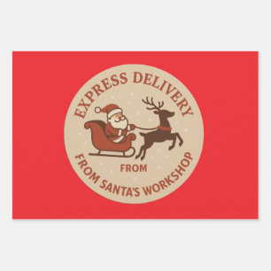 Christmas Express Delivery From Santas Workshop Wrapping Paper Sheet