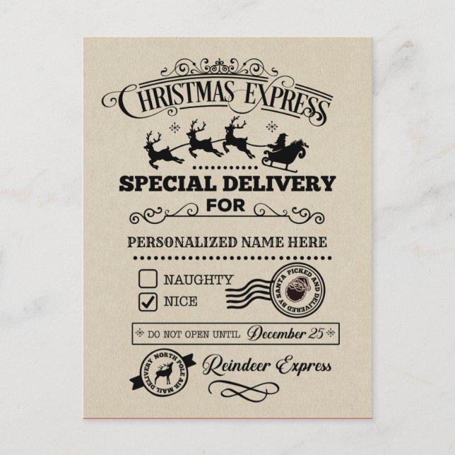 Christmas Express Special Delivery Nice List Holiday Postcard (Front)