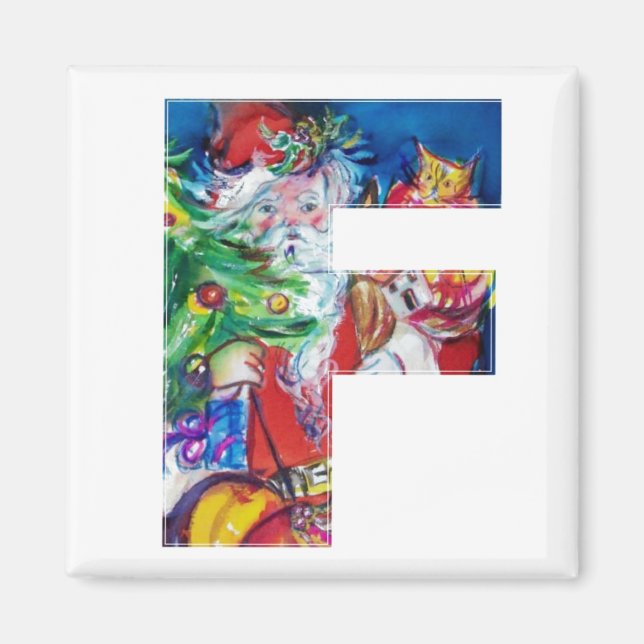 CHRISTMAS F LETTER / SANTA WITH CHRISTMAS TREE MAGNET (Front)