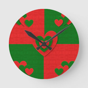 christmas fabric hearts love red round clock