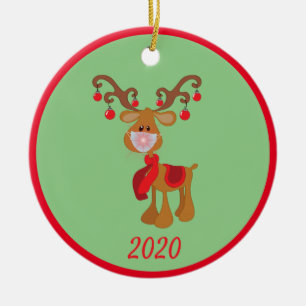 Christmas Face Mask Rudolph Reindeer Ceramic Tree Decoration