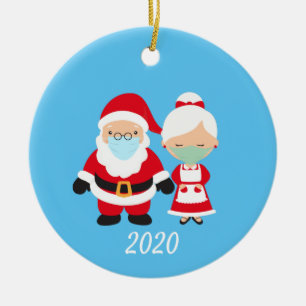 Christmas Face Mask Santa and Mrs. Claus Ceramic Tree Decoration