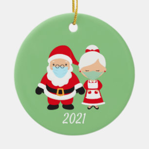 Christmas Face Mask Santa and Mrs. Claus Ceramic Tree Decoration