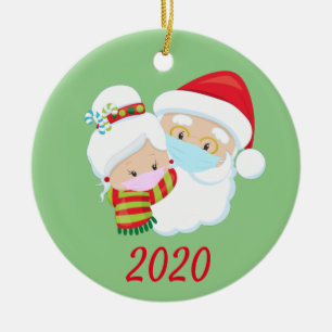 Christmas Face Mask Santa and Mrs. Claus Ceramic Tree Decoration