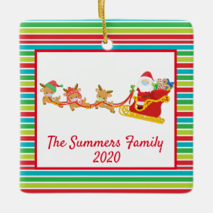 Christmas Face Mask Santa and Reindeer 2020 Ceramic Ornament