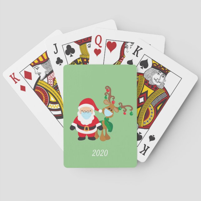 Christmas Face Mask Santa and Reindeer 2020 Playing Cards (Back)