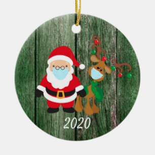 Christmas Face Mask Santa and Reindeer 2020 wood Ceramic Tree Decoration
