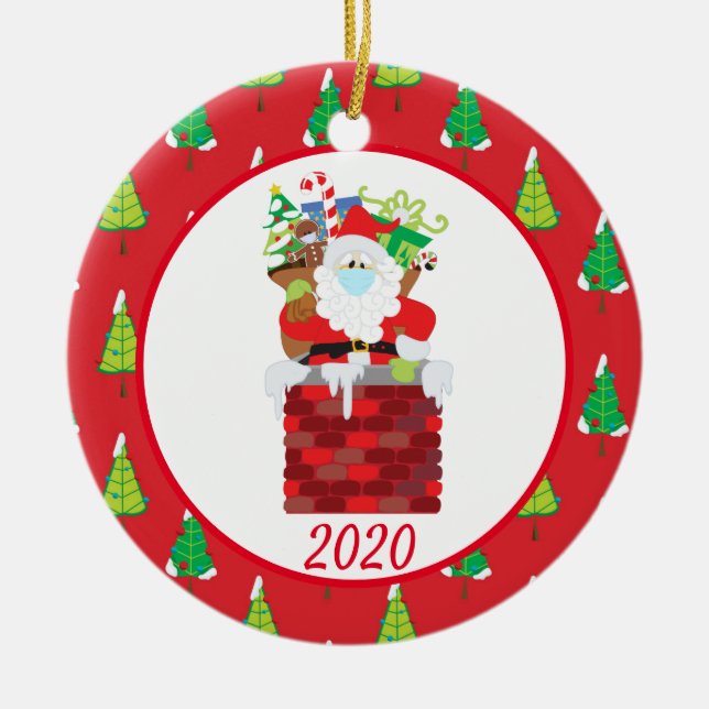 Christmas Face Mask Santa Cute 2020 Ceramic Tree Decoration (Front)