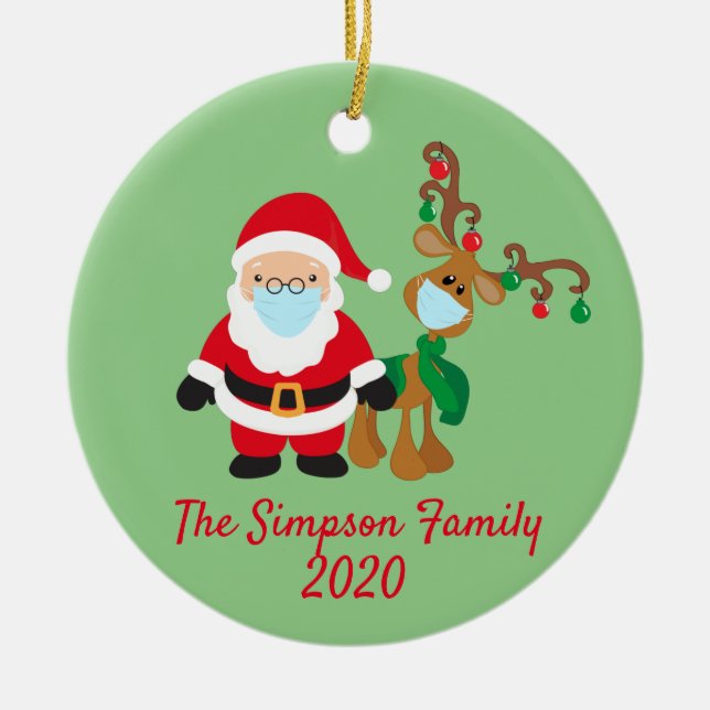 Christmas Face Mask Santa Reindeer Ceramic Tree Decoration (Front)