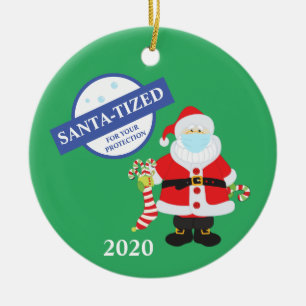 Christmas Face Mask Santa Santa-tized Funny Ceramic Tree Decoration