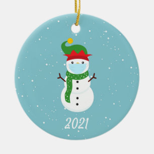 Christmas Face Mask Snowman 2020 Ceramic Tree Decoration