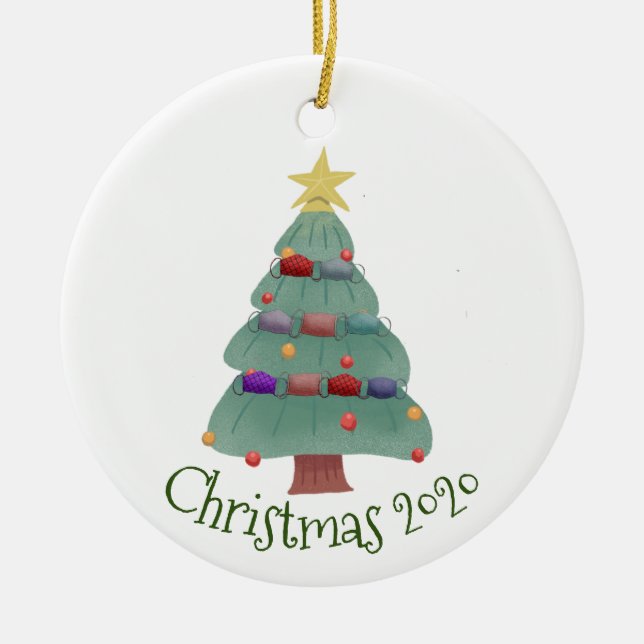 Christmas Face mask Tree Covid  2020 Ceramic Tree Decoration (Front)