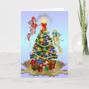 Christmas Fairies Decorating the Tree Holiday Card