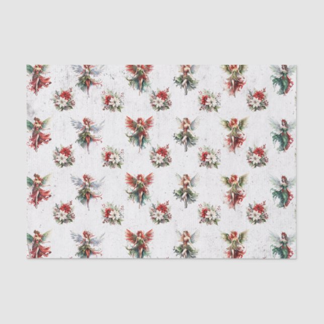 Christmas Fairies & Poinsettias Tissue Paper (Front)