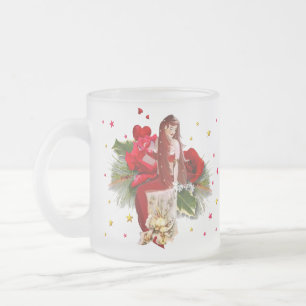 Christmas Fairy and Hearts Frosted Glass Coffee Mug