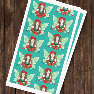 Christmas Fairy Brunette Red Green Poinsettias  Napkin
