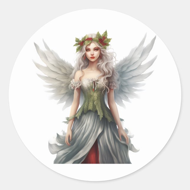 Christmas fairy classic round sticker (Front)