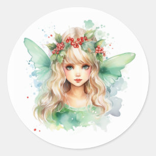 Christmas fairy classic round sticker