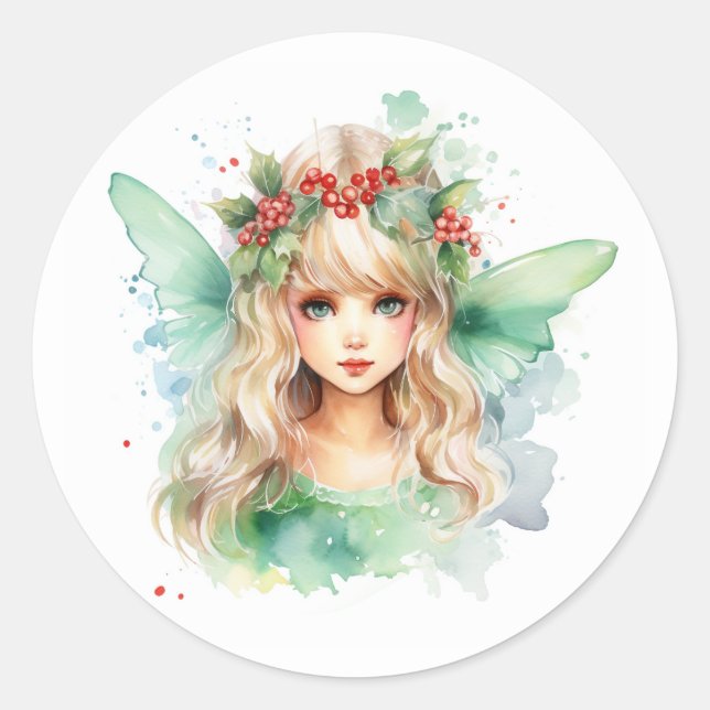 Christmas fairy classic round sticker (Front)