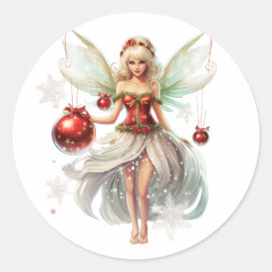Christmas fairy classic round sticker