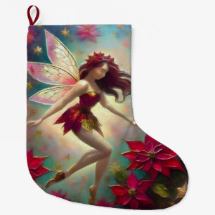 Christmas Fairy Collection - Auburn Hair Large Christmas Stocking