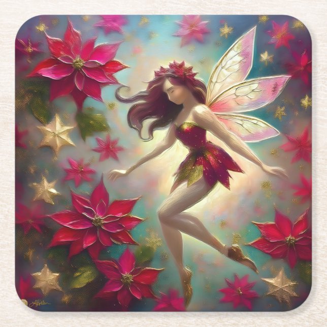 Christmas Fairy Collection - Auburn Hair Square Paper Coaster (Front)