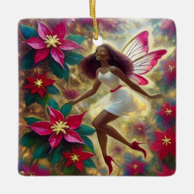 Christmas Fairy Collection - Auburn Natural Hair Ceramic Ornament (Front)