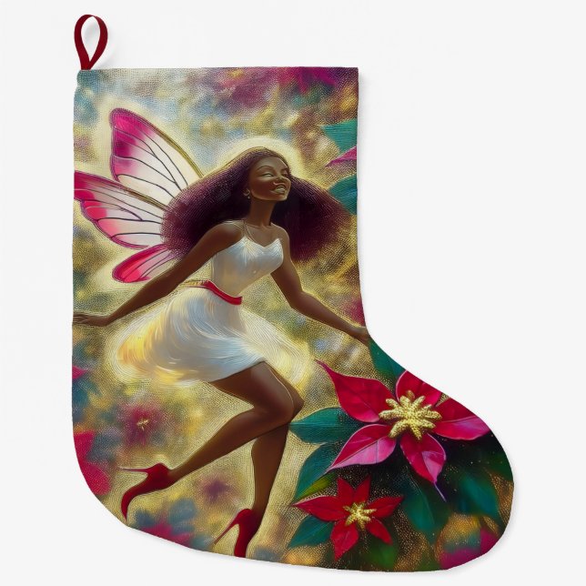 Christmas Fairy Collection - Auburn Natural Hair Large Christmas Stocking (Front)