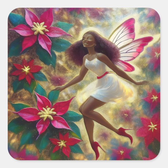 Christmas Fairy Collection - Auburn Natural Hair Square Sticker (Front)