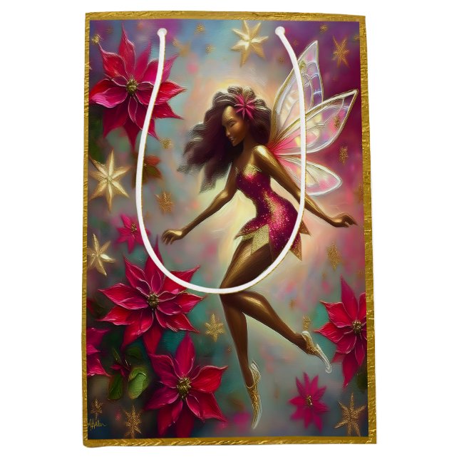 Christmas Fairy Collection - Brown Natural Hair Medium Gift Bag (Front)