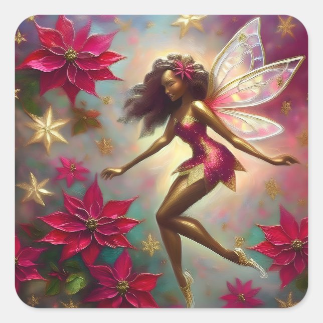 Christmas Fairy Collection - Brown Natural Hair Square Sticker (Front)
