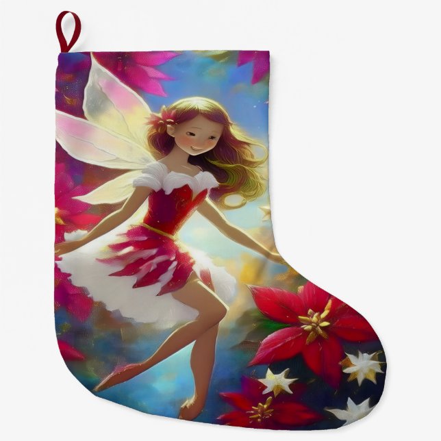 Christmas Fairy Collection - Copper Ginger Hair Large Christmas Stocking (Front)