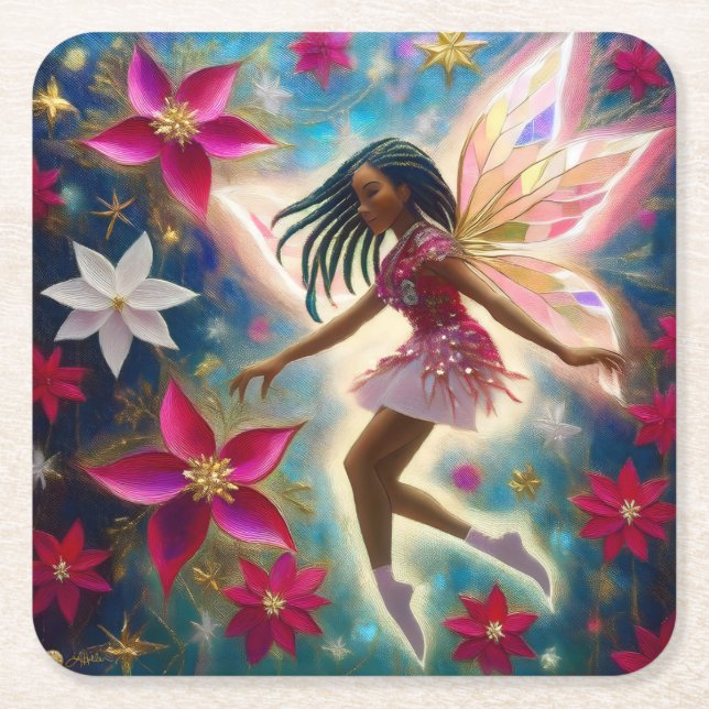 Christmas Fairy Collection - Cornrows Braids Hair Square Paper Coaster (Front)