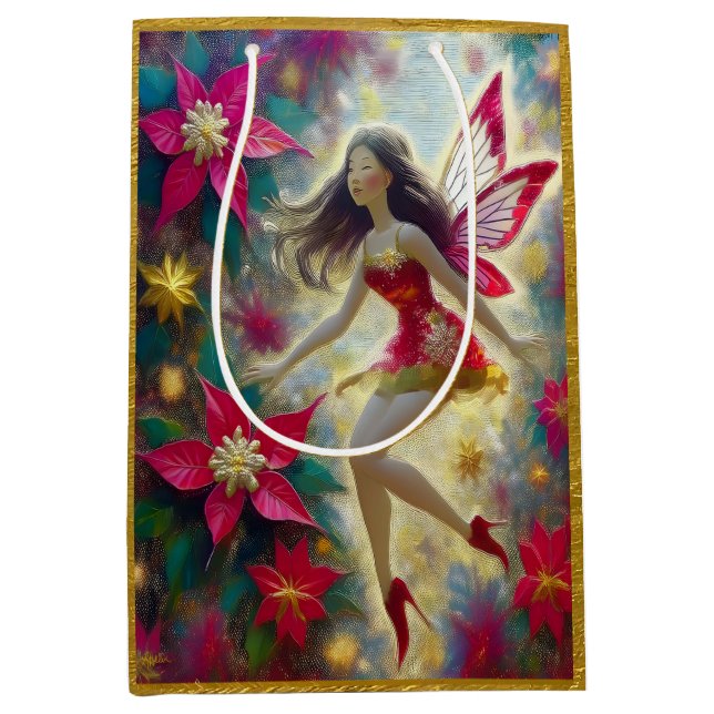 Christmas Fairy Collection - Dark Brown Hair Medium Gift Bag (Front)
