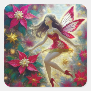 Christmas Fairy Collection - Dark Brown Hair Square Sticker
