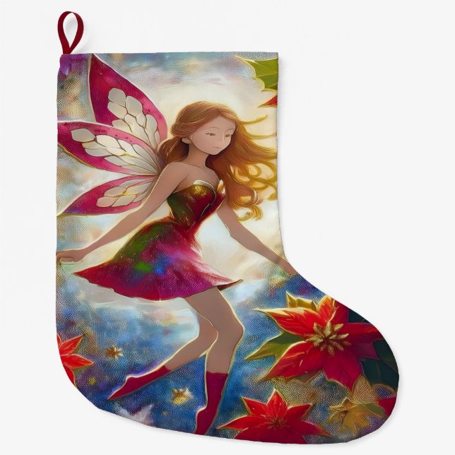 Christmas Fairy Collection - Ginger Hair Large Christmas Stocking (Front)