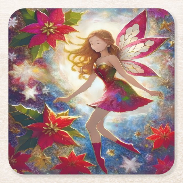 Christmas Fairy Collection - Ginger Hair Square Paper Coaster (Front)
