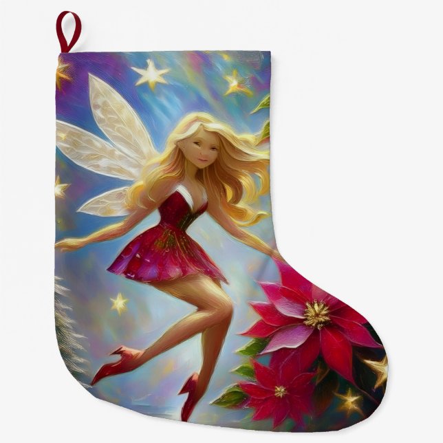 Christmas Fairy Collection - Honey Blonde Hair Large Christmas Stocking (Front)