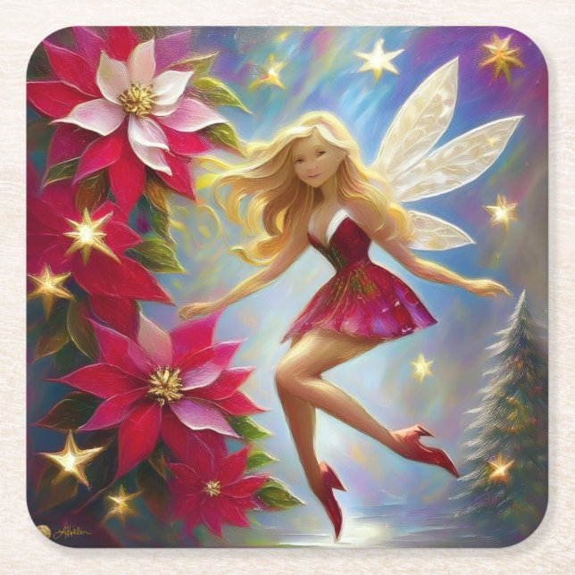 Christmas Fairy Collection - Honey Blonde Hair Square Paper Coaster (Front)