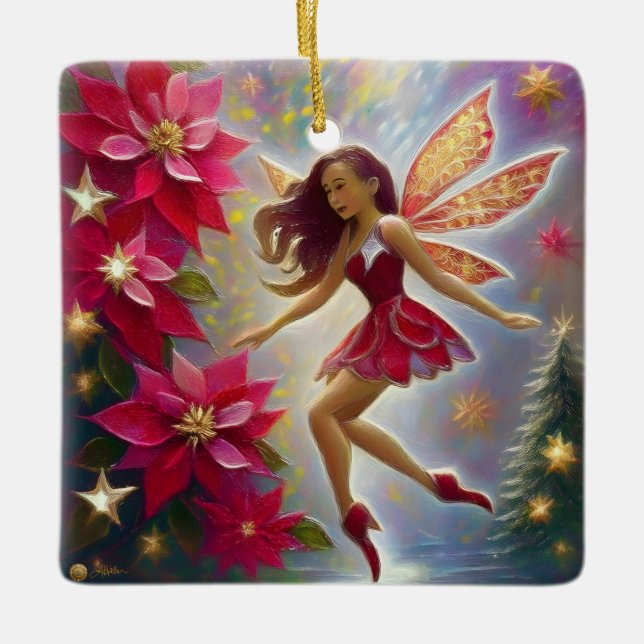 Christmas Fairy Collection - Light Auburn Hair Ceramic Ornament (Front)