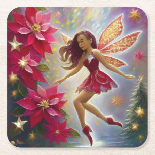 Christmas Fairy Collection - Light Auburn Hair Square Paper Coaster