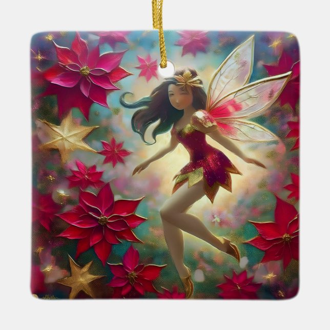 Christmas Fairy Collection - Medium Brown Hair Ceramic Ornament (Front)