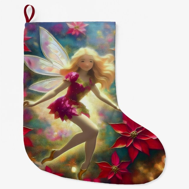 Christmas Fairy Collection - Pale Gold Blonde Hair Large Christmas Stocking (Front)