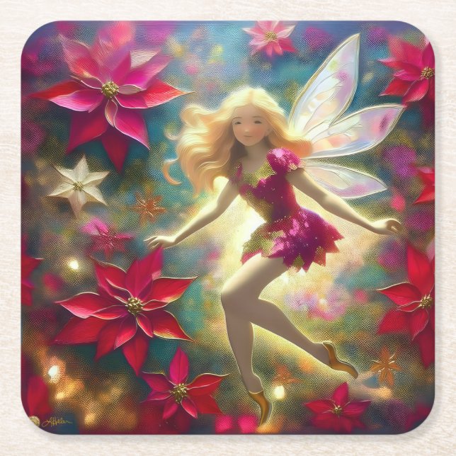 Christmas Fairy Collection - Pale Gold Blonde Hair Square Paper Coaster (Front)