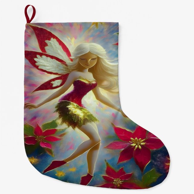 Christmas Fairy Collection - Platinum Blonde Hair Large Christmas Stocking (Front)