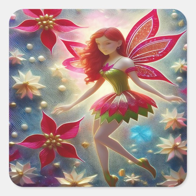 Christmas Fairy Collection - Red Hair Square Sticker (Front)