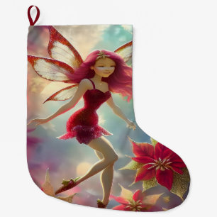Christmas Fairy Collection - Rose Red Hair Large Christmas Stocking