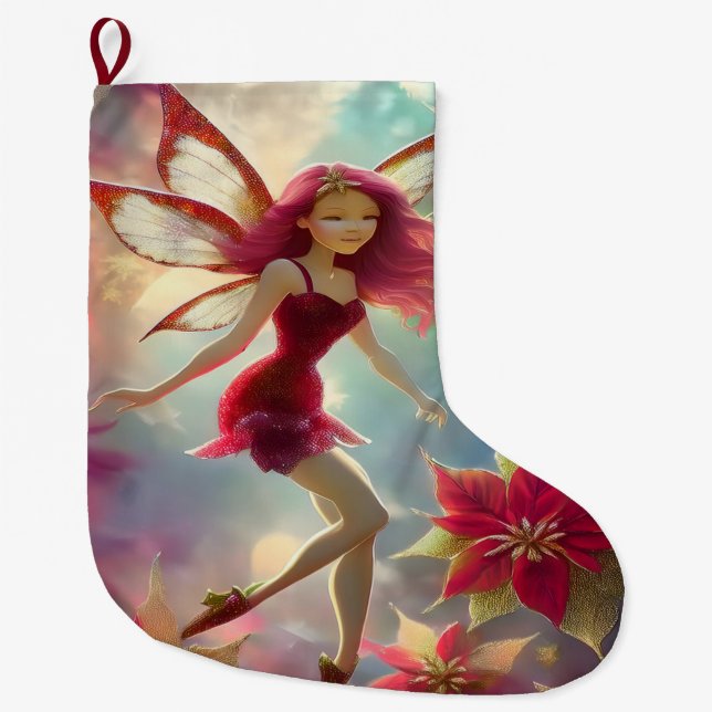 Christmas Fairy Collection - Rose Red Hair Large Christmas Stocking (Front)