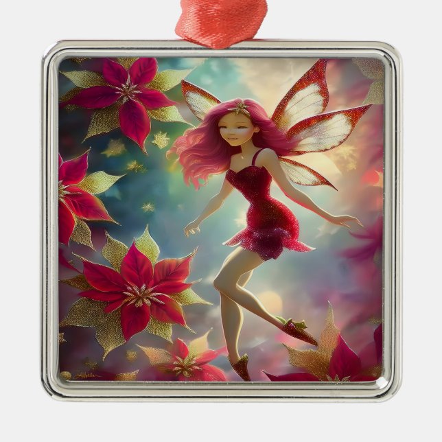 Christmas Fairy Collection - Rose Red Hair Metal Tree Decoration (Front)
